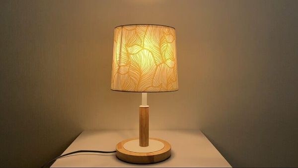 Table Lamp, Bedroom Lamp with Palm Leaf Shade and Wooden Base
