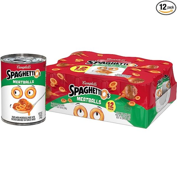SpaghettiOs Canned Pasta with Meatballs, 15.6 oz Can (Pack of 12)